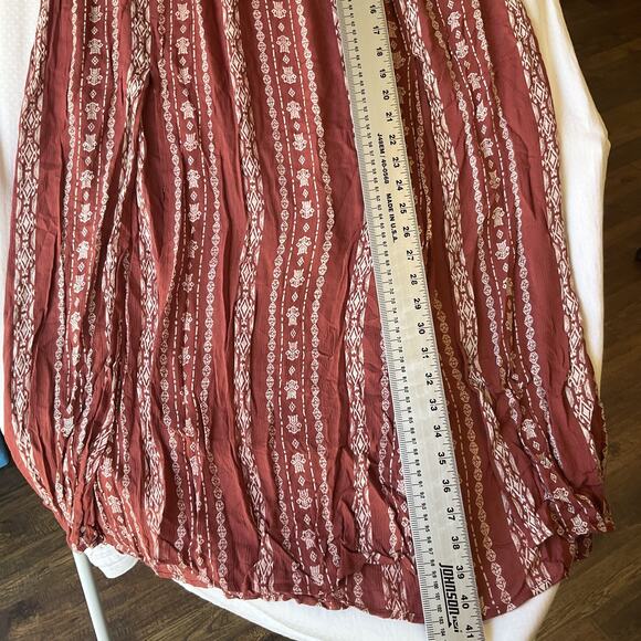 Blue Rain Women Maxi Skirt L Rust Geometric Bohemian Rayon 41” Long - Picture 5 of 7